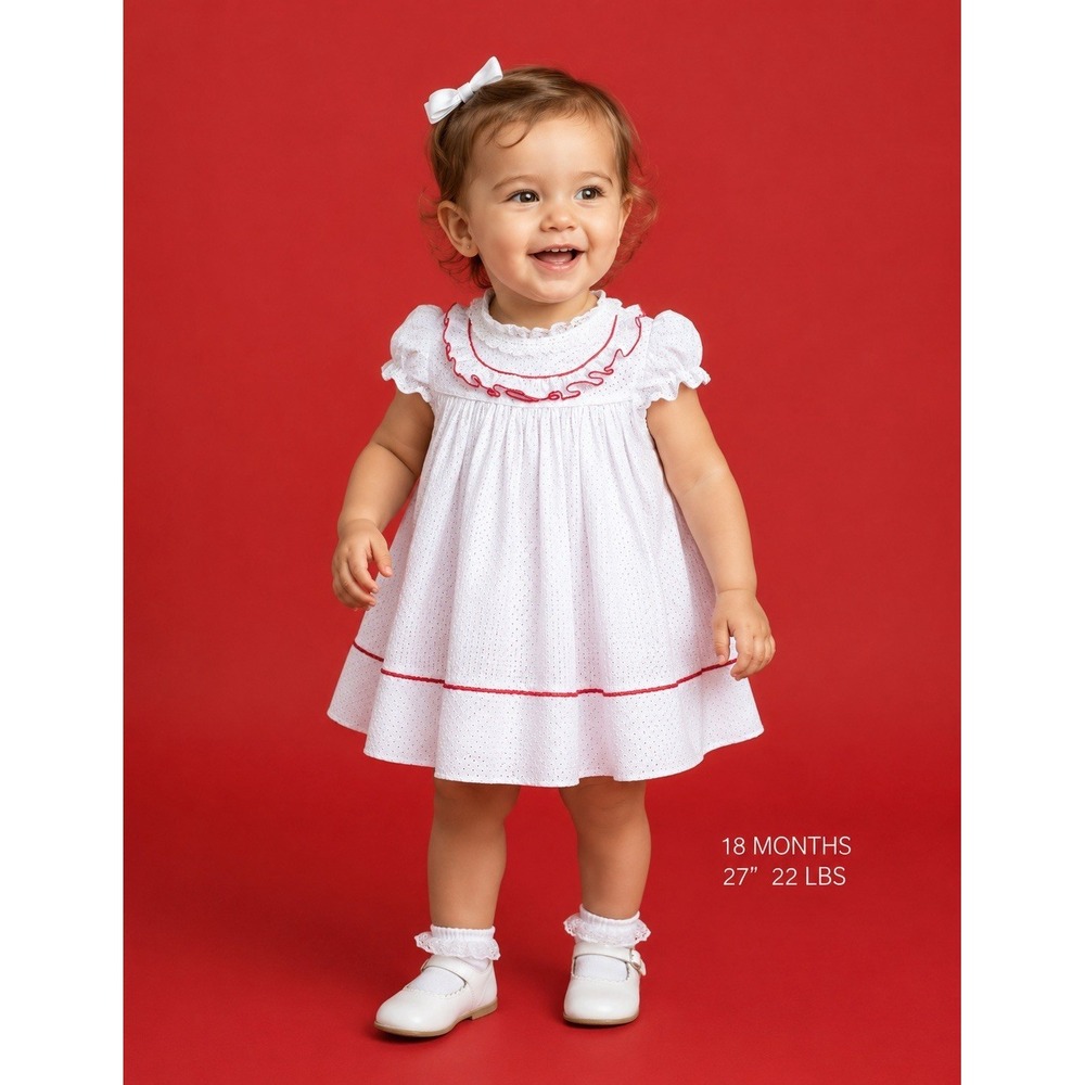 Roanna Togs Vintage 70's 80's Baby Girls polka dots w/red Trim Dress 18 M Retro